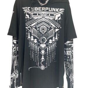 Cyberpunk size XXL Black Graphic Men's Shirt hoodie/ninja neck cover-punk